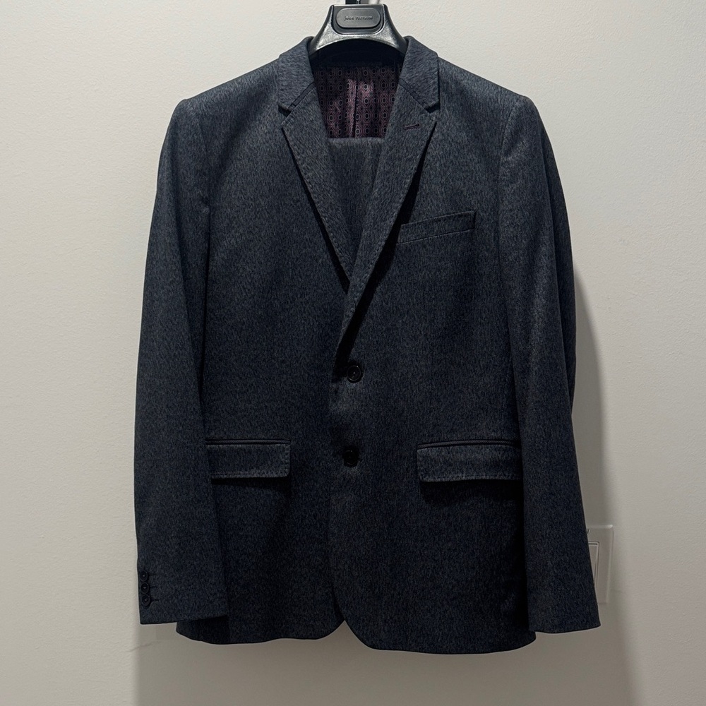 Ted Baker Men's Dark Charcoal Two-Button Blazer with Notch Lapel